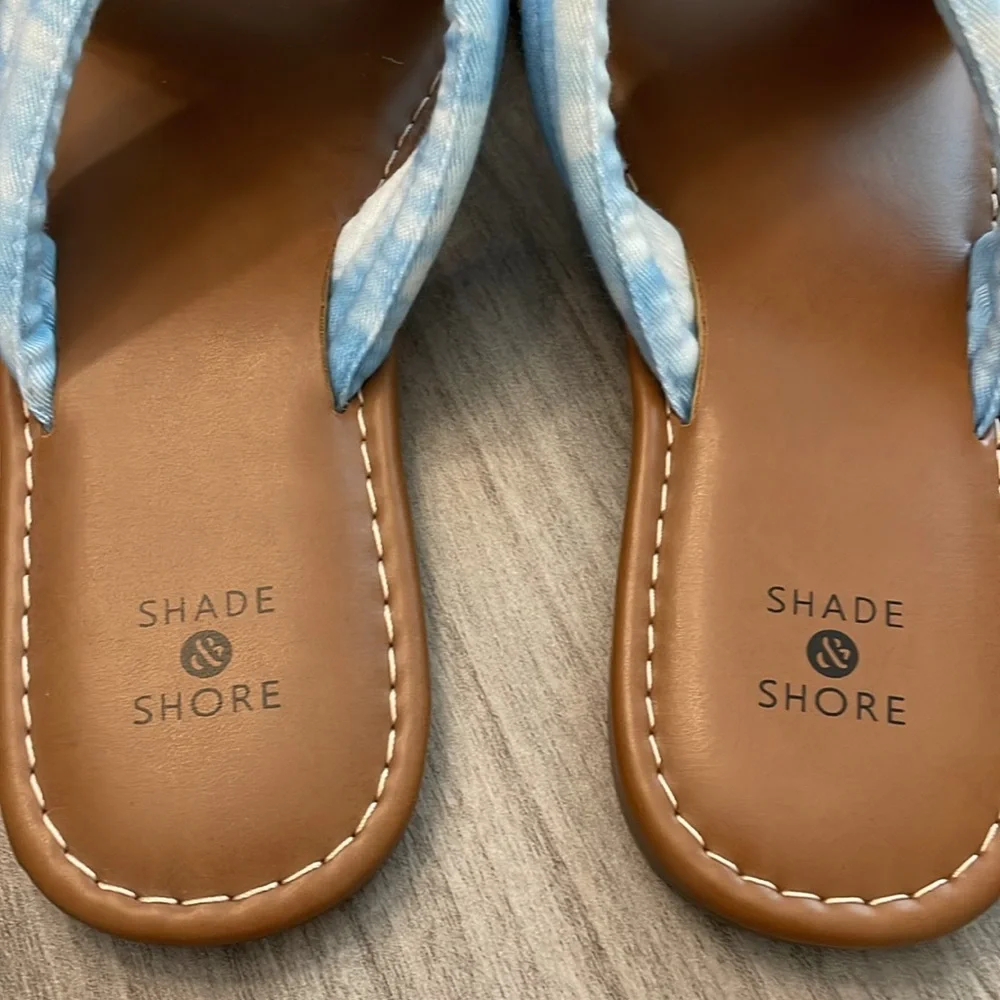Shade & Shore Blue and White Tie Dye Clouds Slip On Fabric Sandals Flats New 7 - Picture 3 of 10